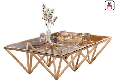 comprare Tavolino da salotto superiore di vetro temperato dell'interno dell'acciaio inossidabile con la base geometrica del triangolo online manufacture