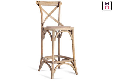 Parte posteriore rustica di forma di Seater X del rattan di stile di legno solido degli sgabelli da bar francesi del ristorante