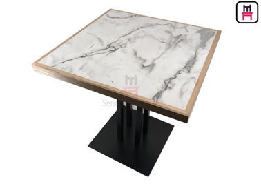 Modello di marmo bianco HPL del tavolo da pranzo del laminato del buffet di 4 persone con il bordo di legno di pino